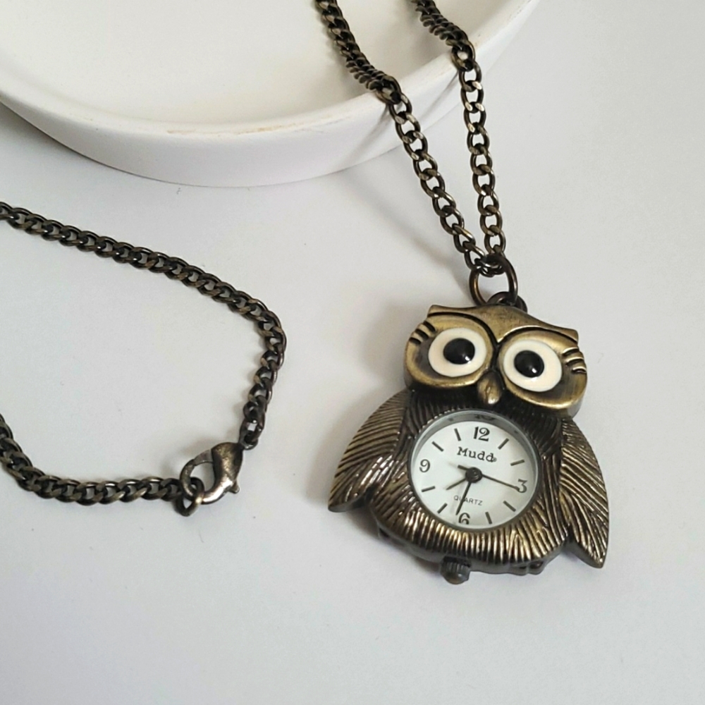 Mudd Owl Watch Pendant Necklace